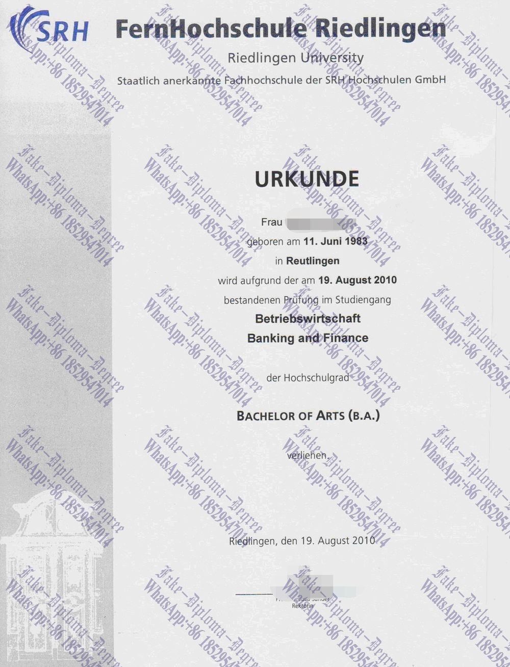 Best Fake SRH Fernhochschule Riedlingen Degree