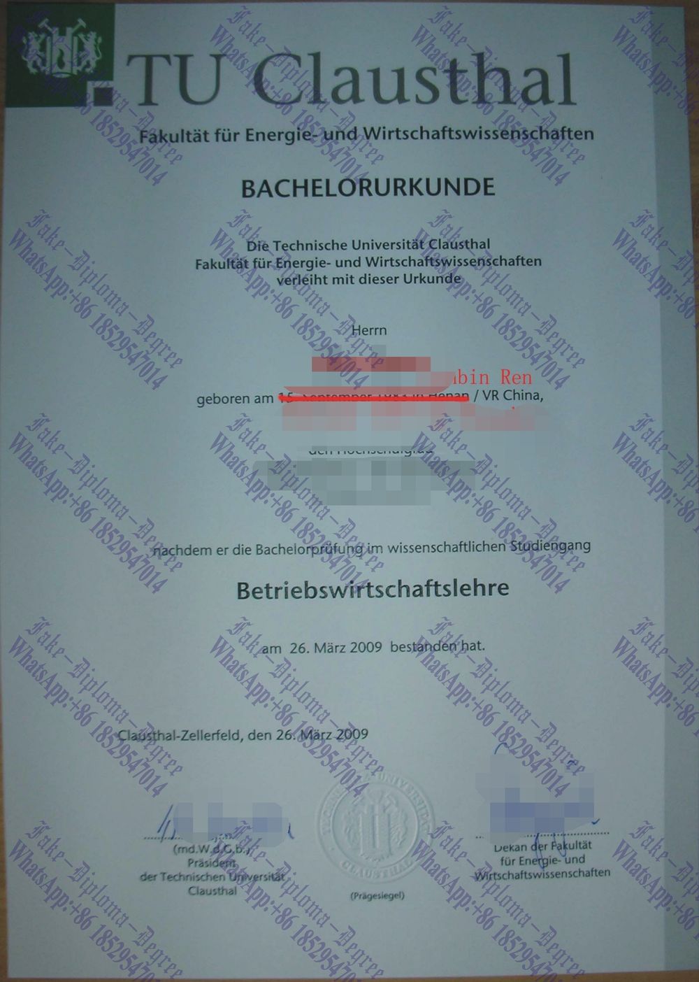 Best Fake TU Clausthal Diploma
