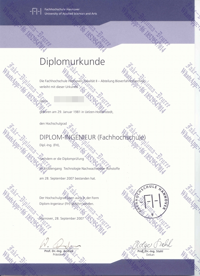 Buy fake Fachhochschule Hannover Degree