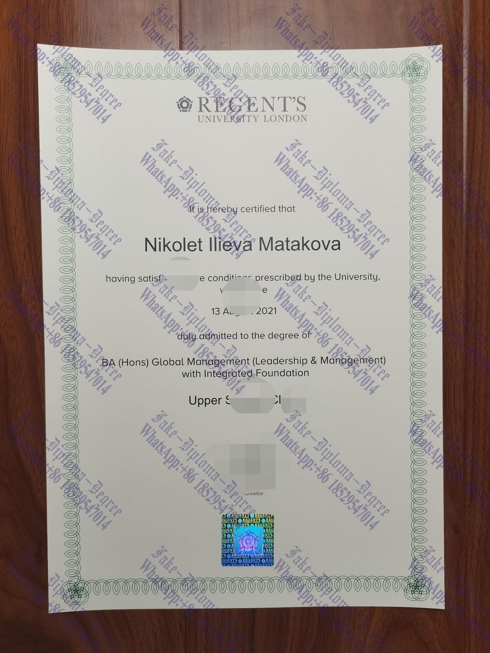 Buy fake Regents University London Diploma