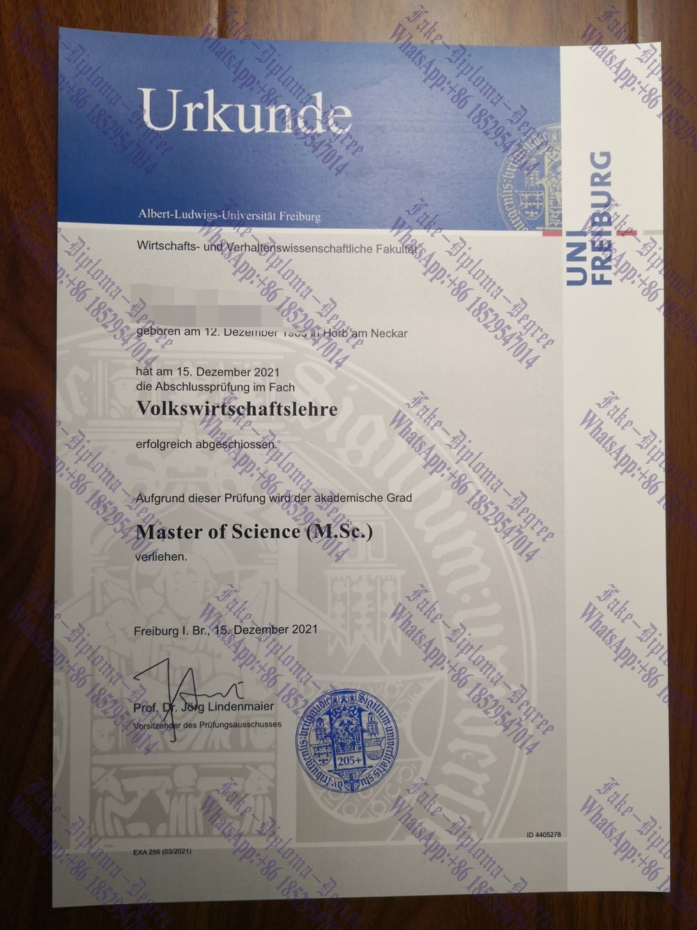 Buy fake University of Freiburg Degree
