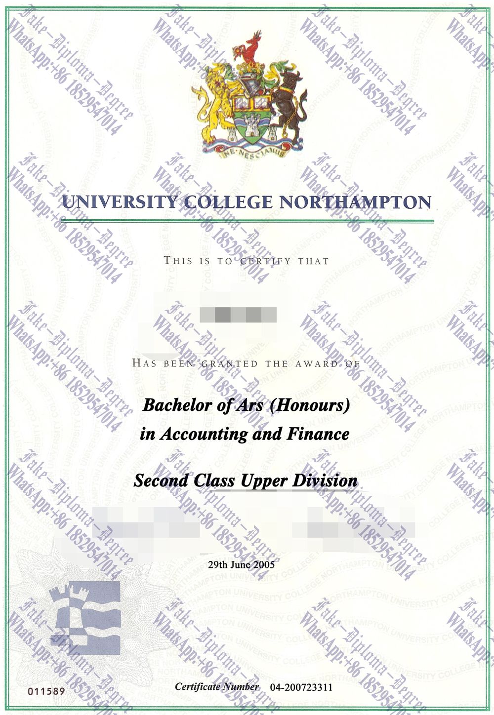Buy fake University of Northampton(UON） Diploma