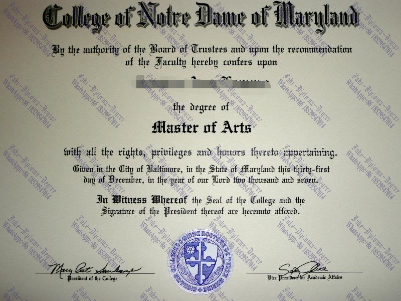 Copy Fake College of Notre Dame of Maryland Degree