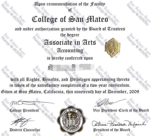 Copy Fake College of San Mateo Diploma