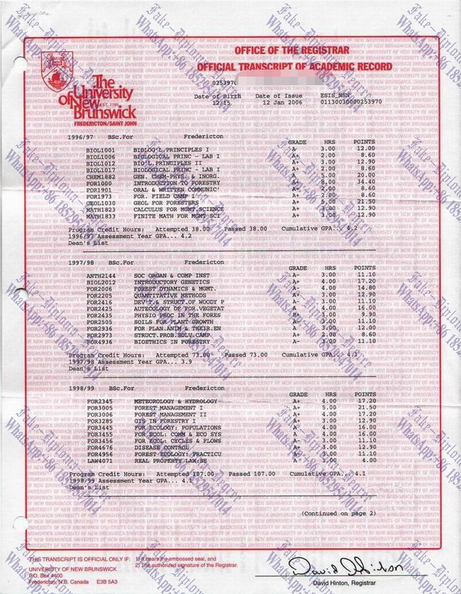 Copy Fake University of New Brunswick)transcript Diploma