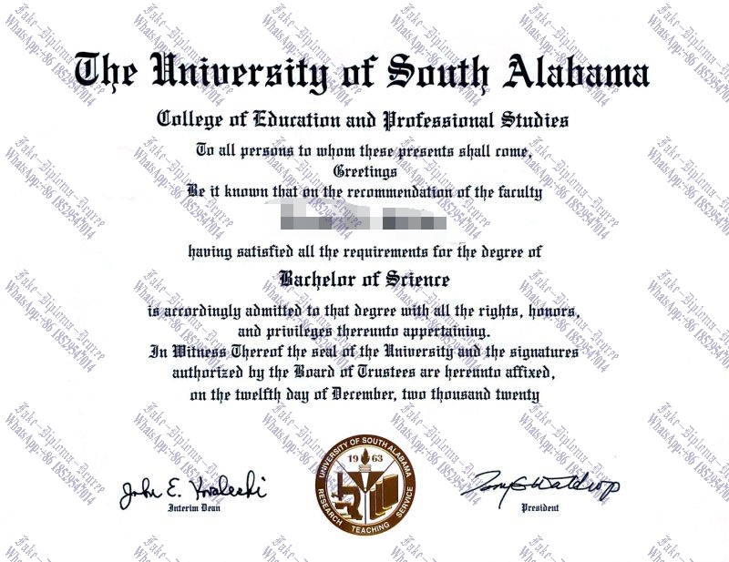Copy Fake University of South Alabama Diploma
