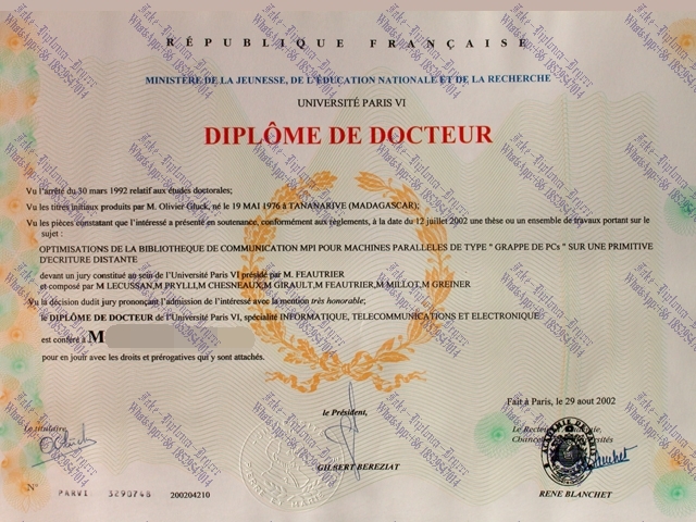 Copy Fake Université Paris VI Degree