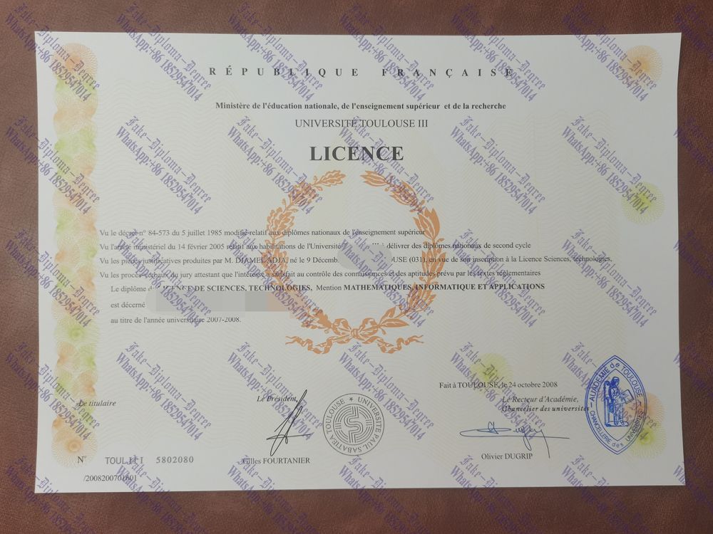 Copy Fake Université de Toulouse Degree