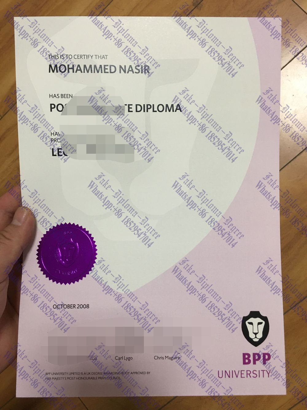 Fake BPP Professional Education Diploma