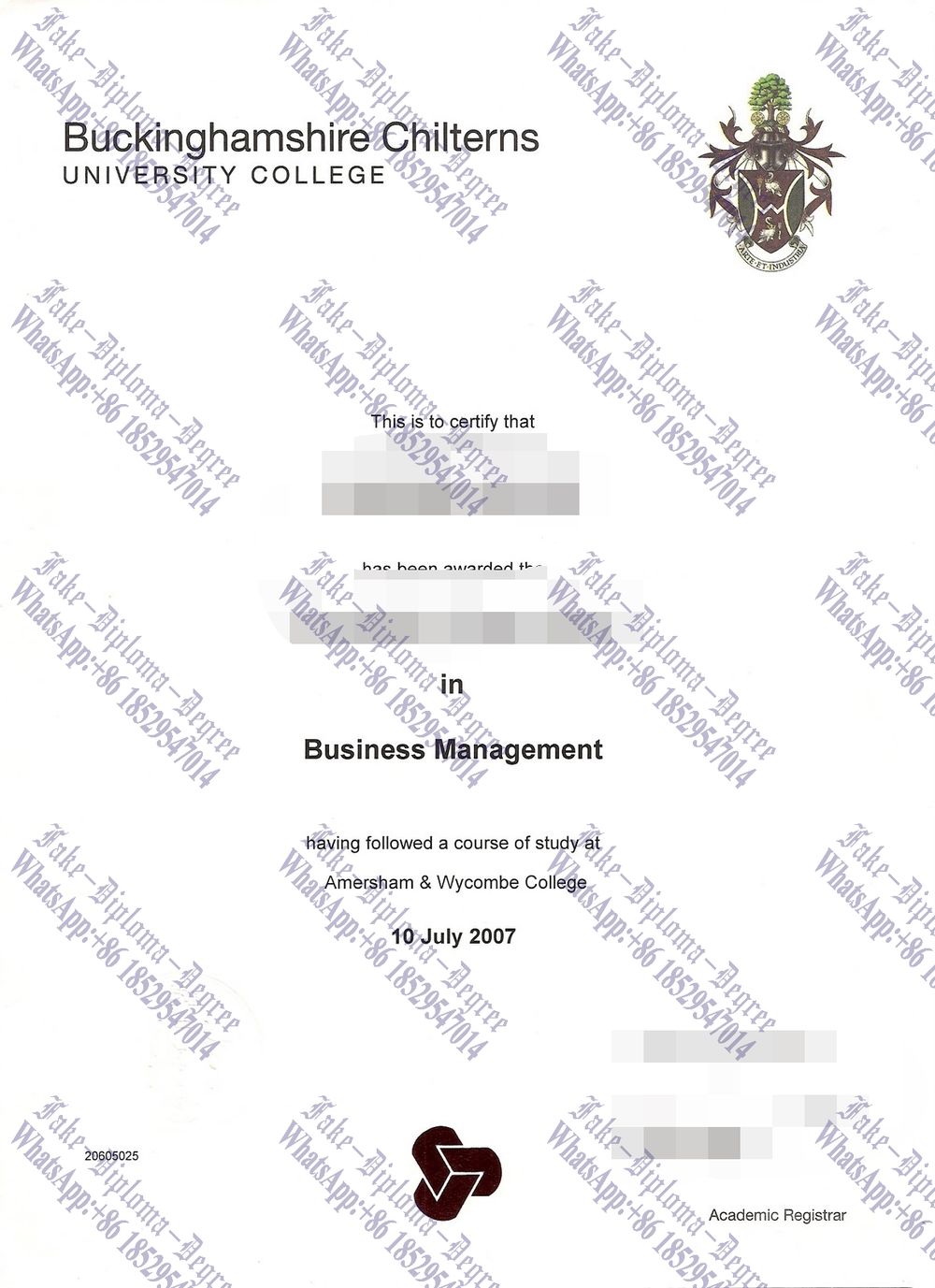 Fake Buckinghamshire New University Degree