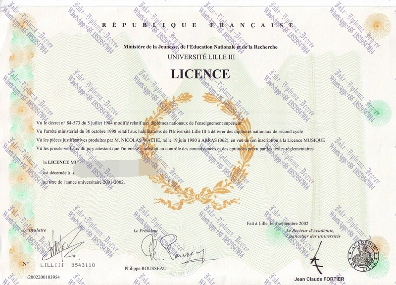 Fake Charles de Gaulle University – Lille III Diploma