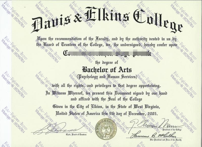 Fake Davis and Elkins College Diploma
