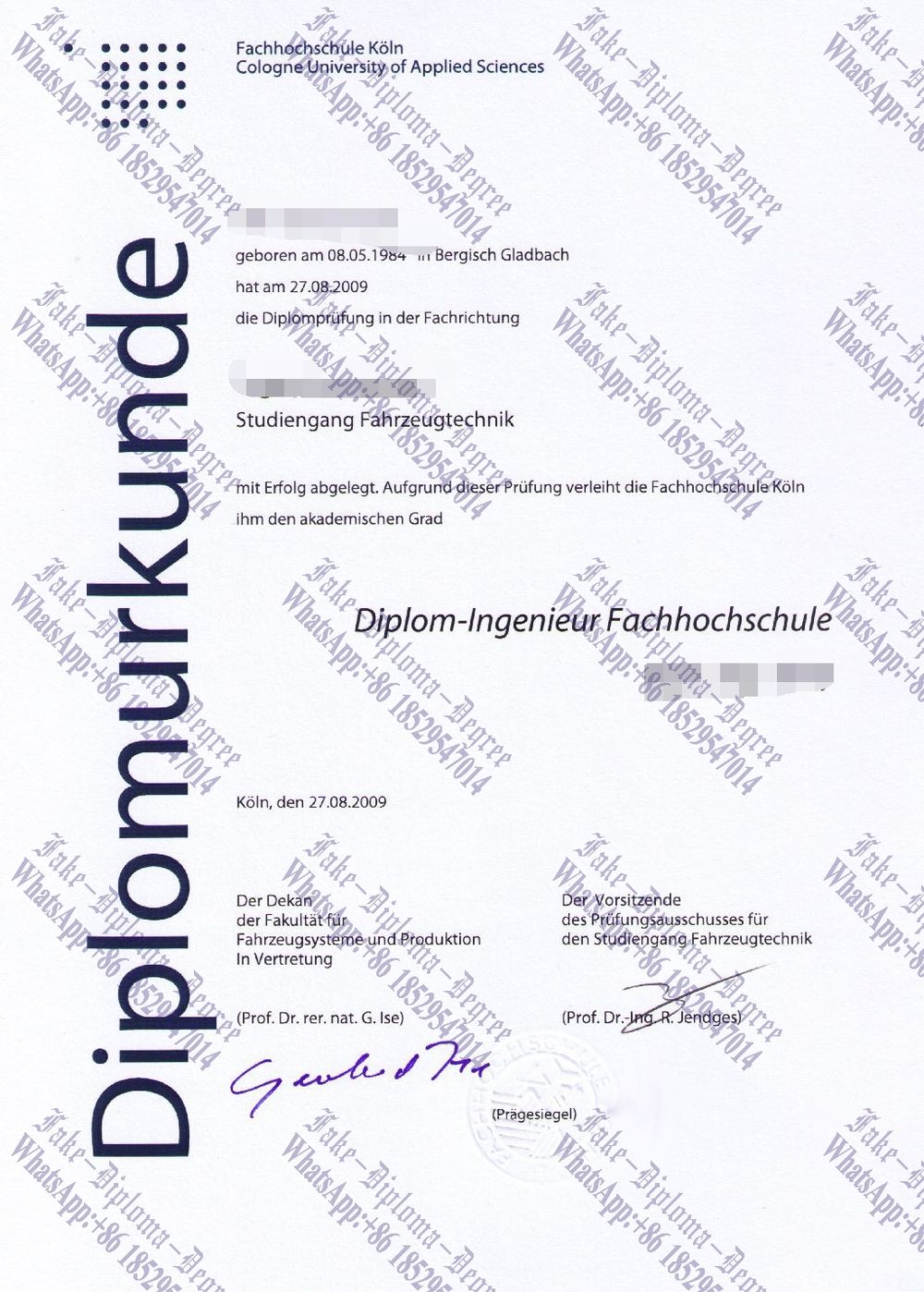 Fake Fachhochschule Koln Diploma