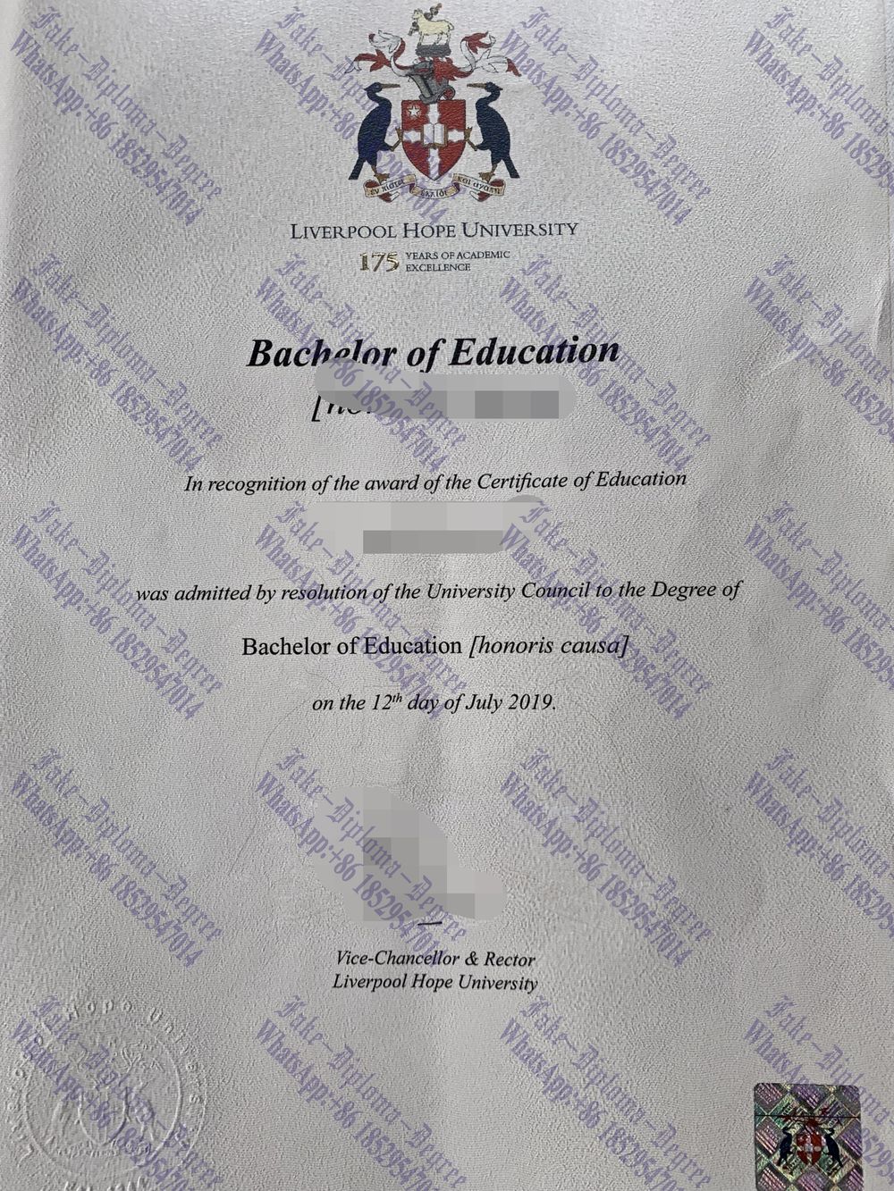 Fake Liverpool Hope University Diploma