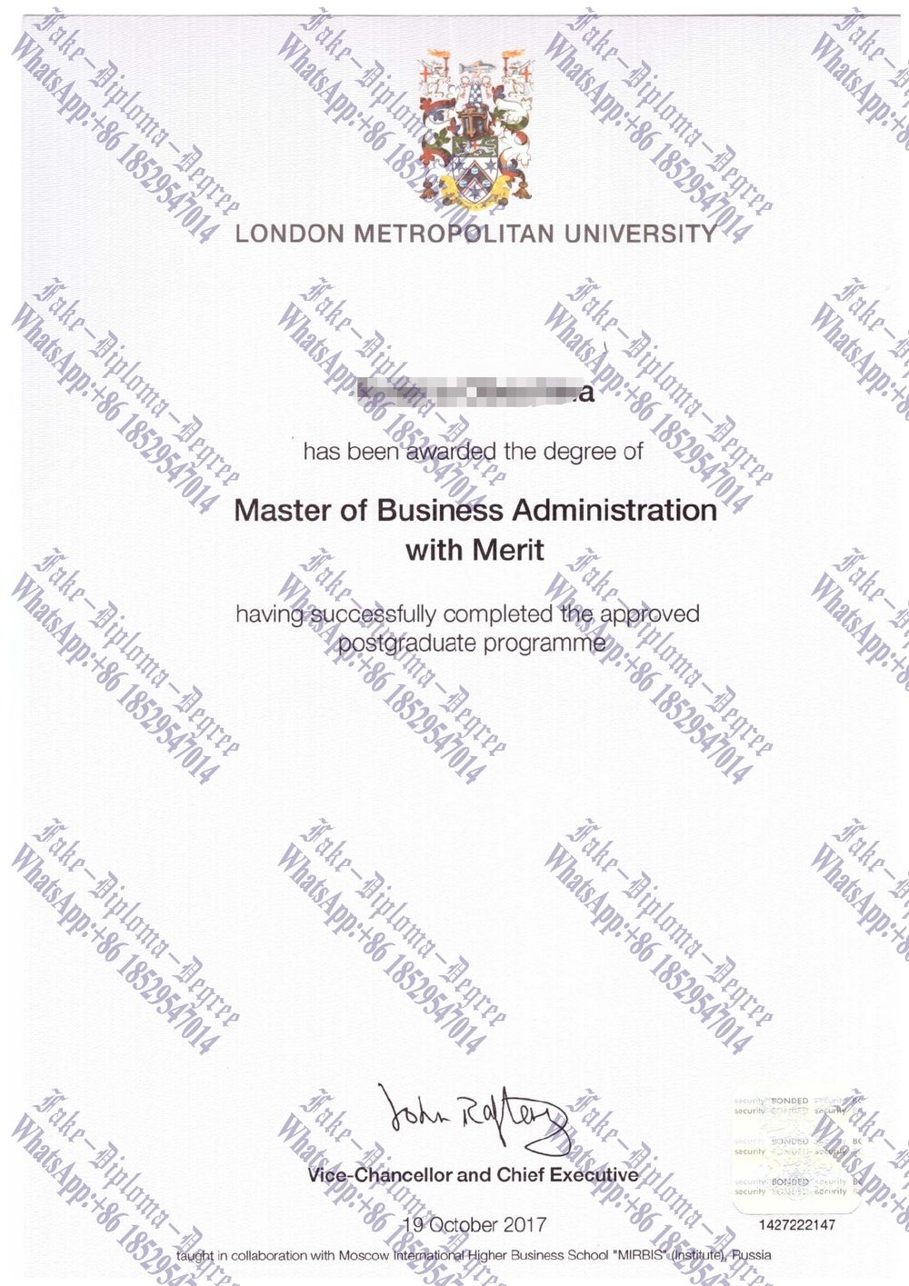 Fake London Metropolitan University Degree