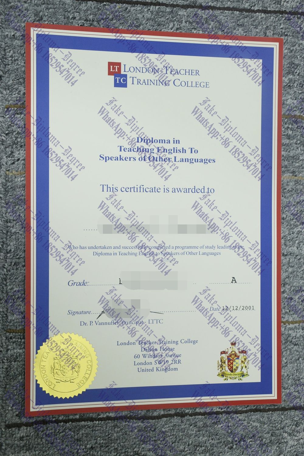 Fake London Teacher Training College Diploma