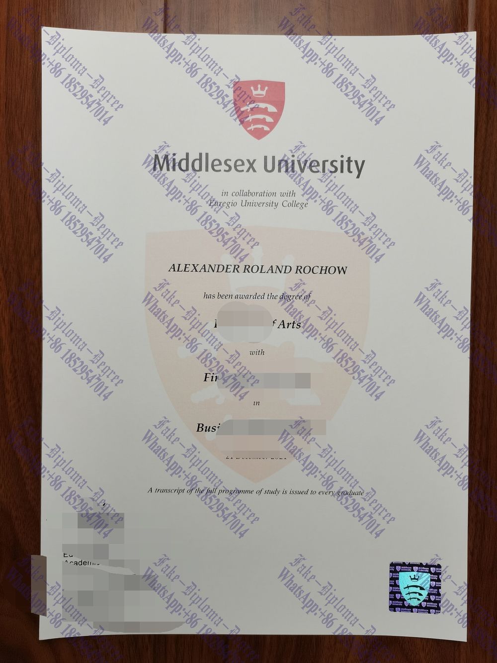 Fake Middlesex University Degree