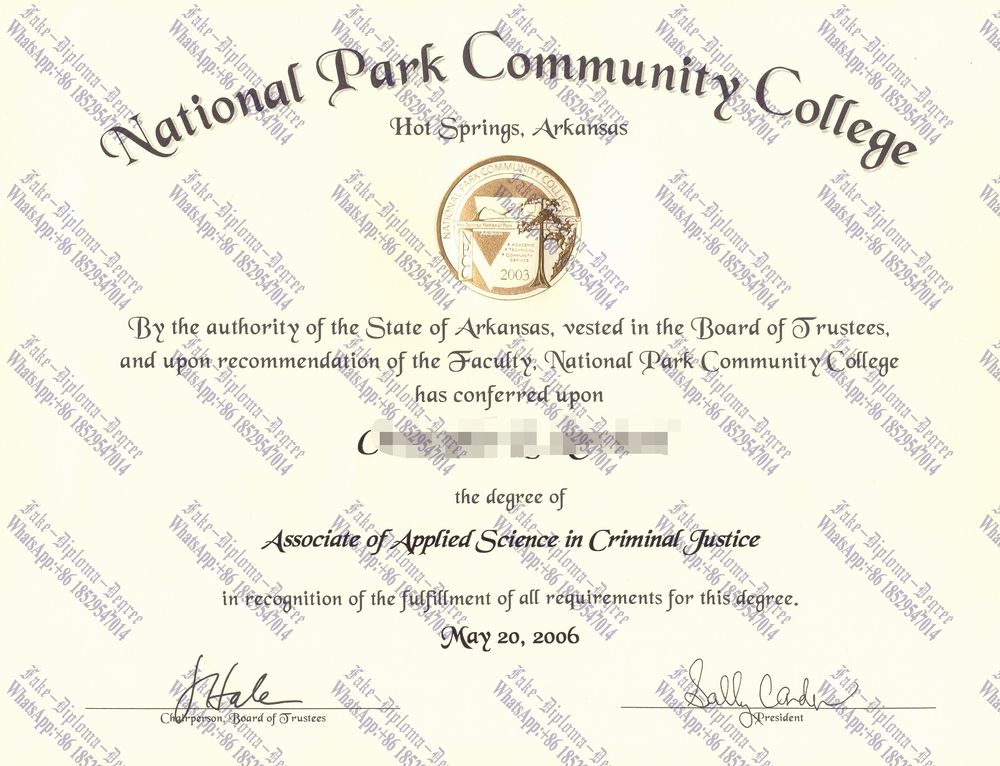 Fake National Park Community College Diploma