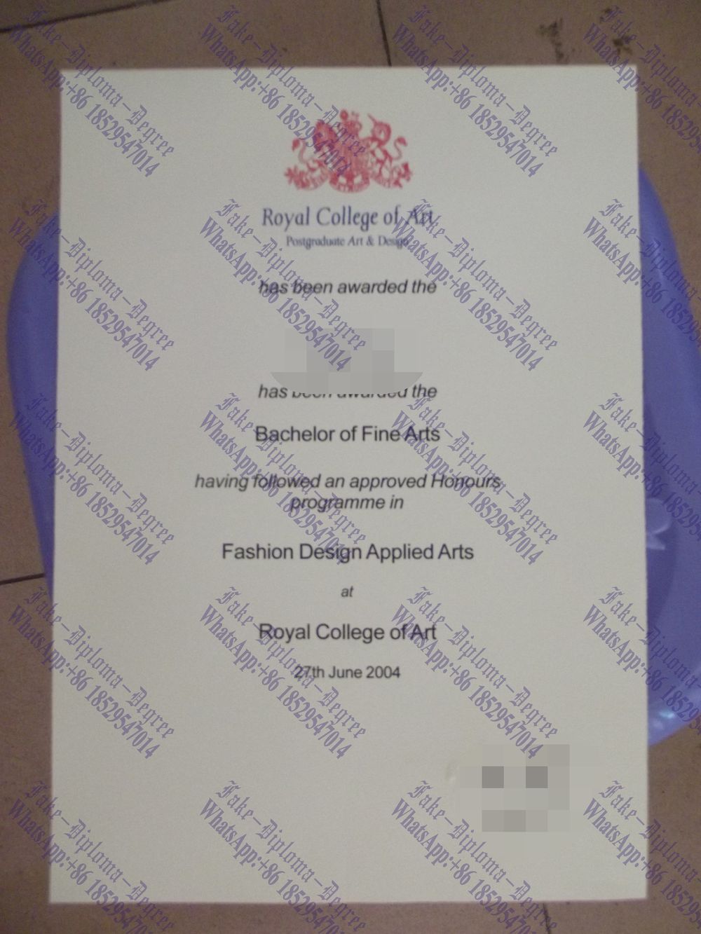 Fake Royal College of Art Diploma