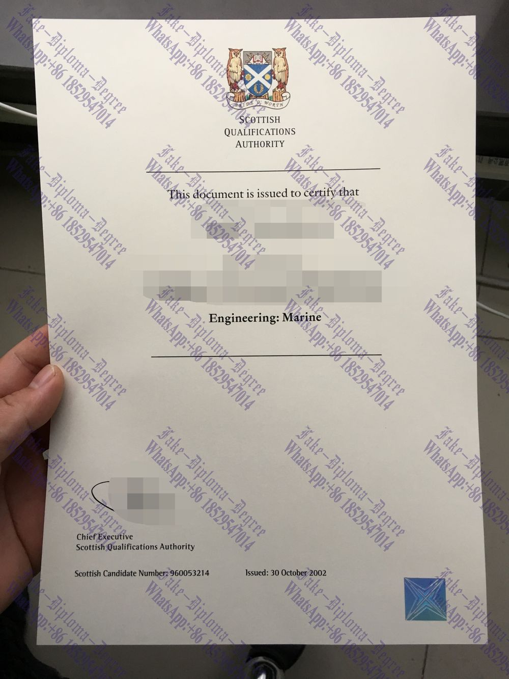 Fake Scottish Qualifications Authority Degree
