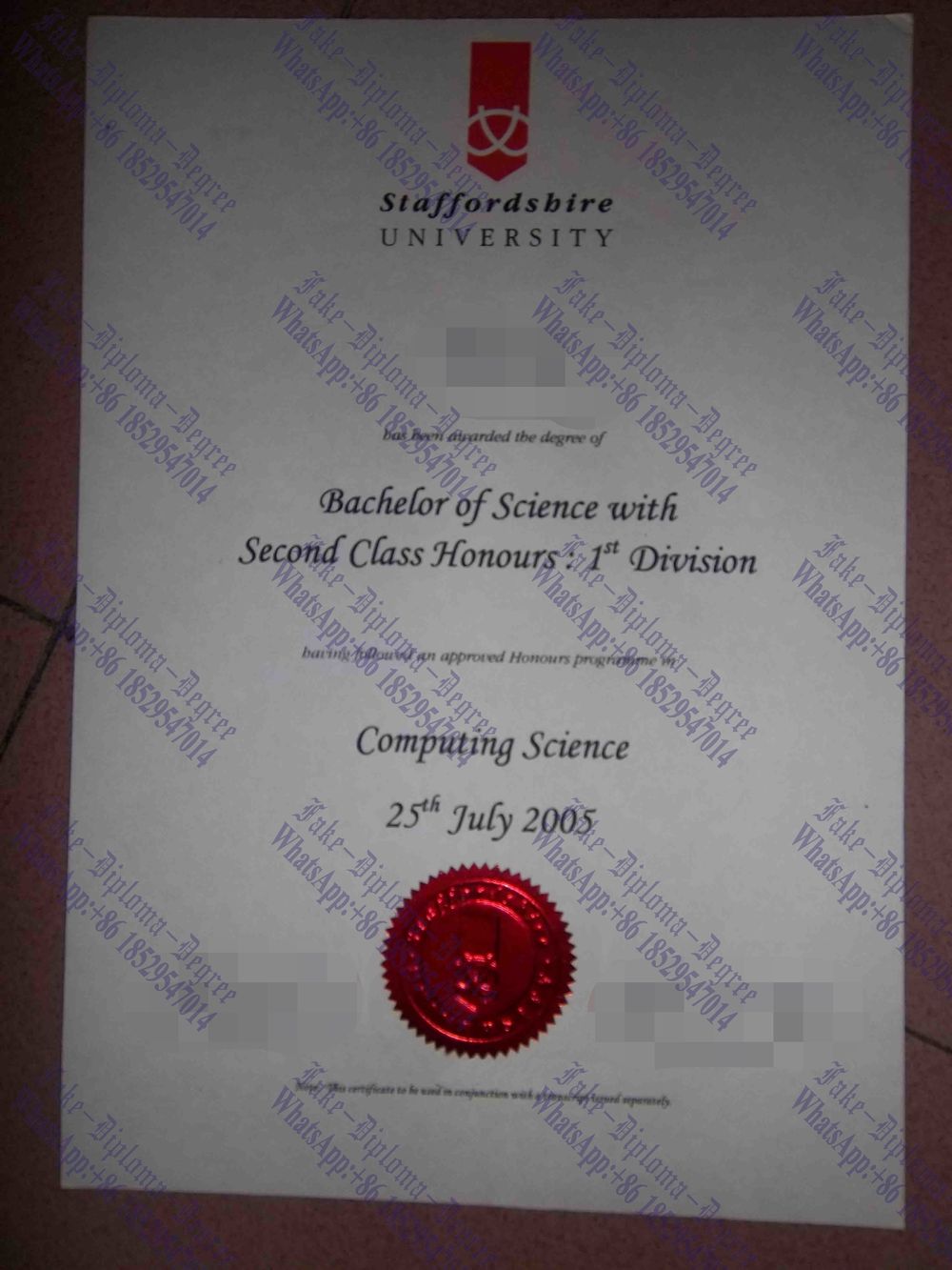 Fake The University of Staffordshire University Diploma