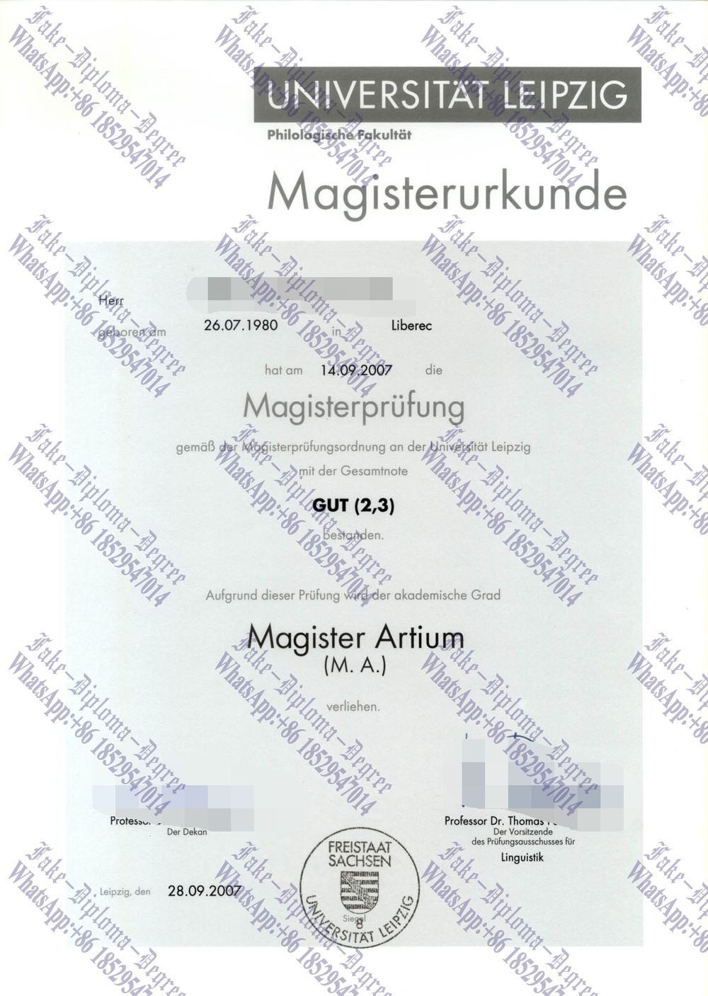 Fake Universitat Leipzig Degree