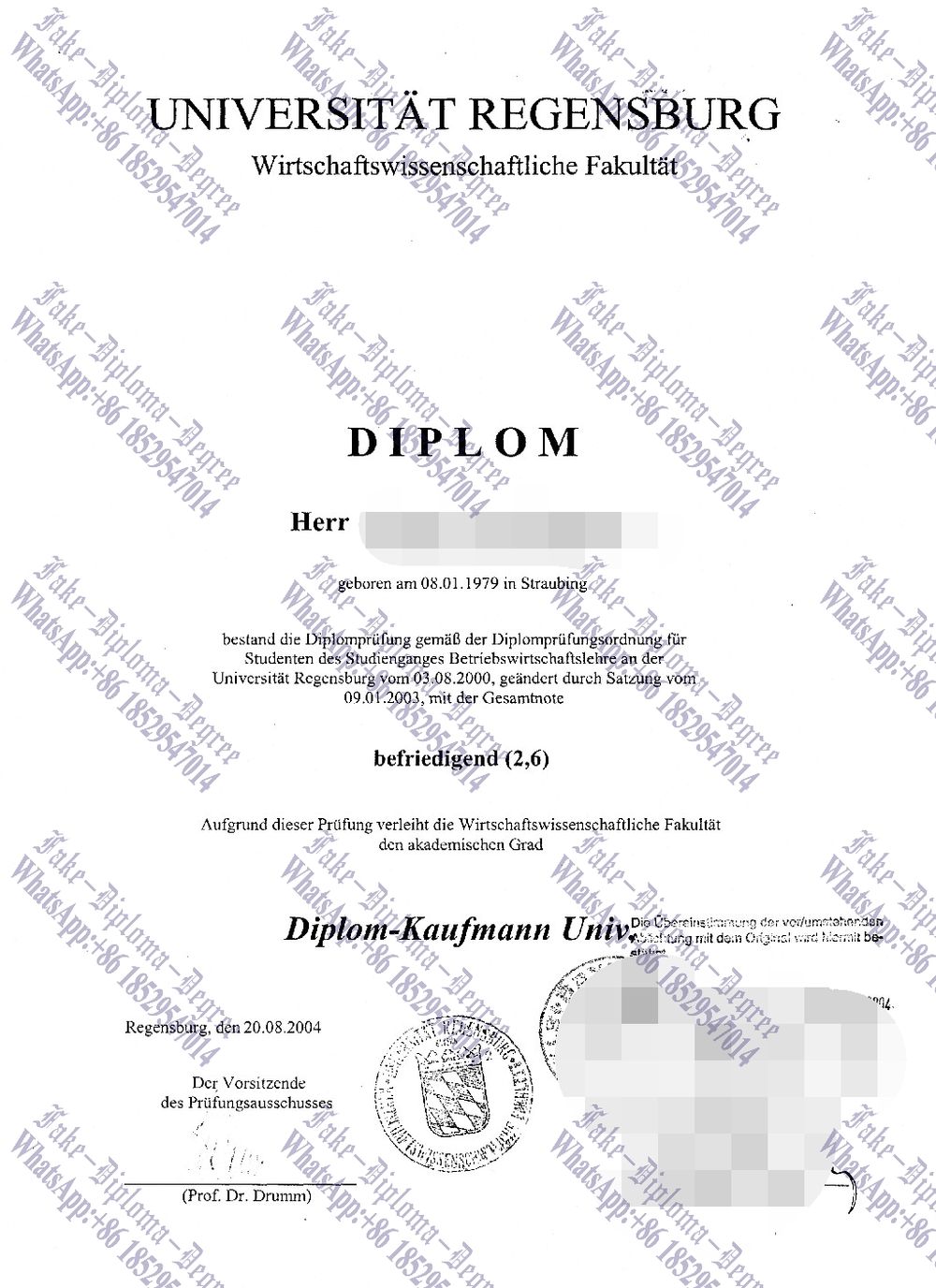 Fake Universitat Regensburg Diploma