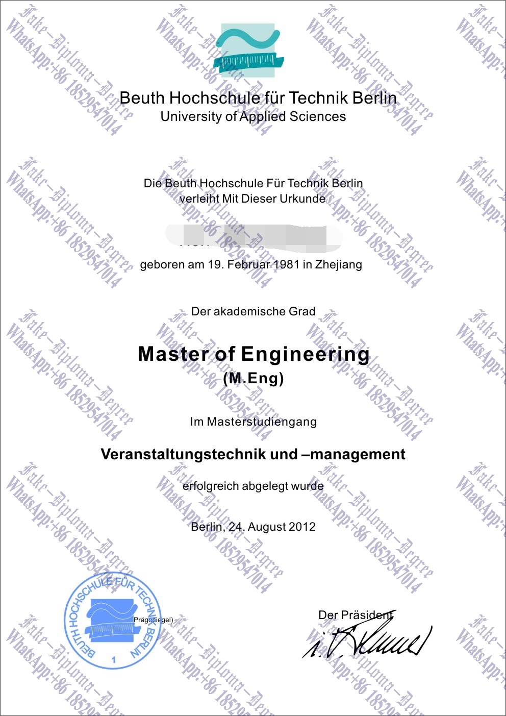 Fake University of Applied Sciences Diploma