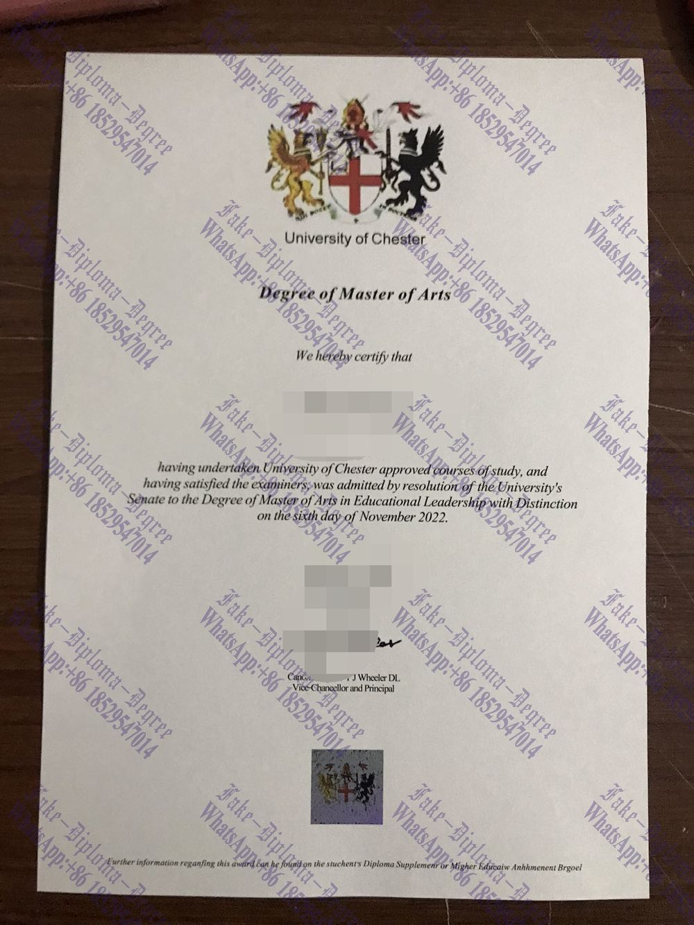 Fake University of Chester Degree