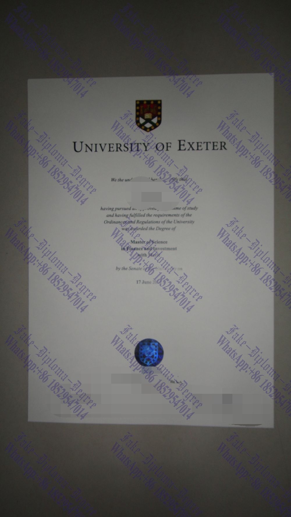 Fake University of Exeter Degree