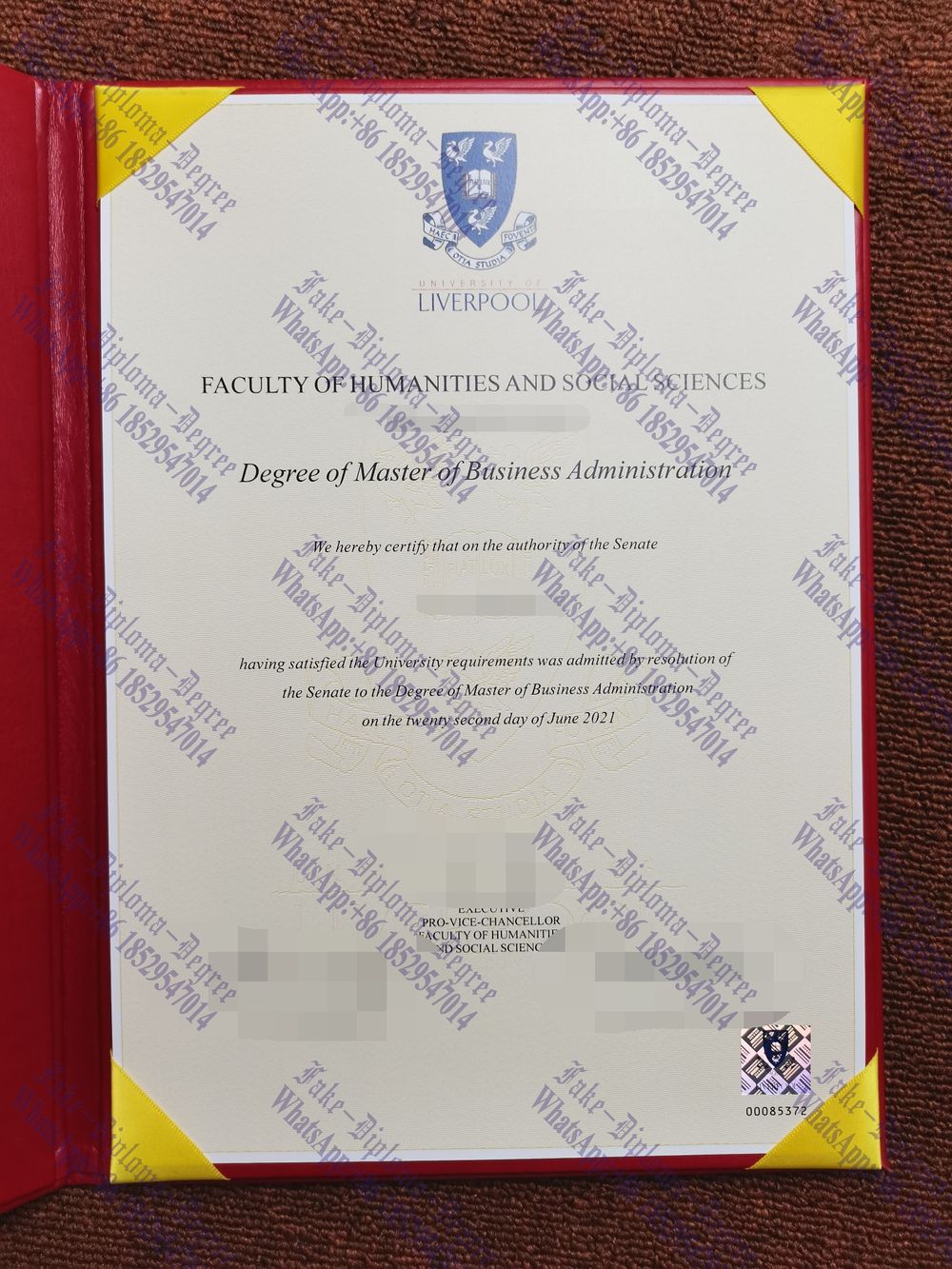 Fake University of Liverpool Diploma