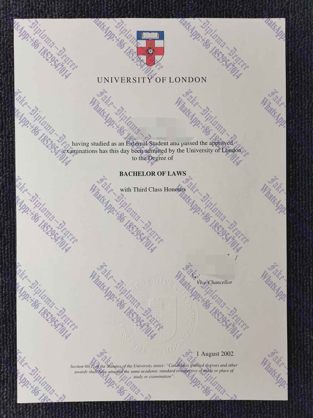 Fake University of London Diploma