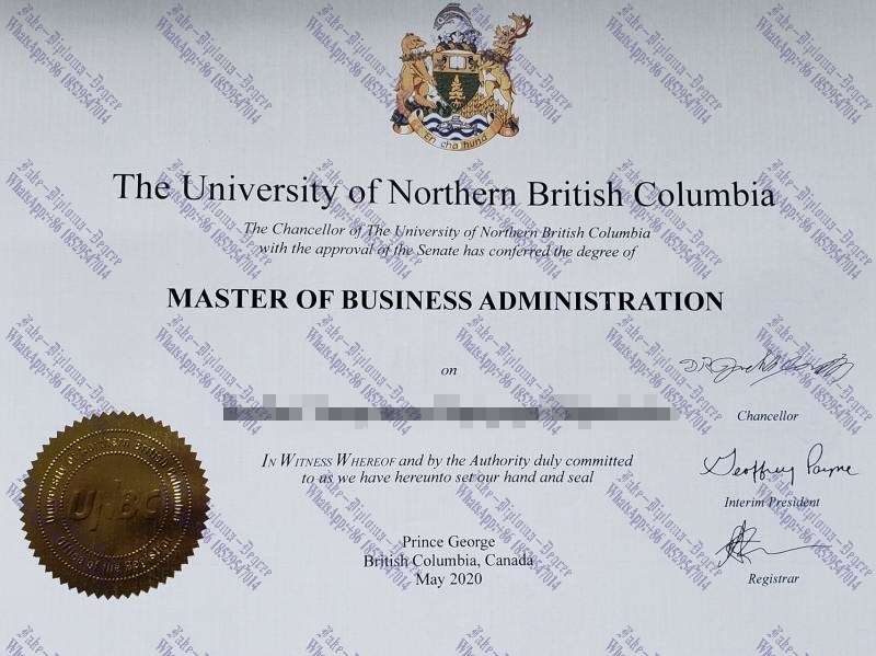 Fake University of Northern British Columbia Degree