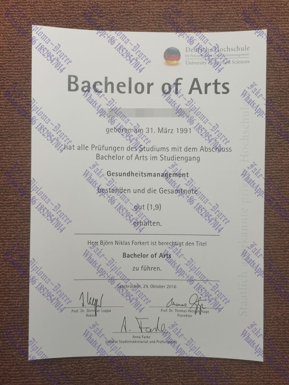 How Fast to Buy Fake Hermann Neuberger Sportschule Diploma