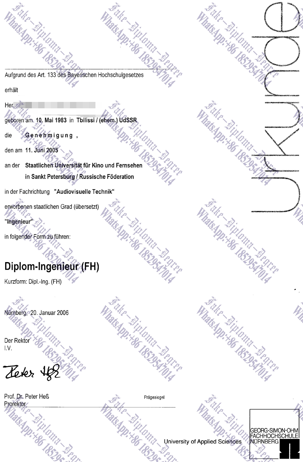 How to create fake Georg Simon Ohm Fachhochschule Nürnberg Diploma