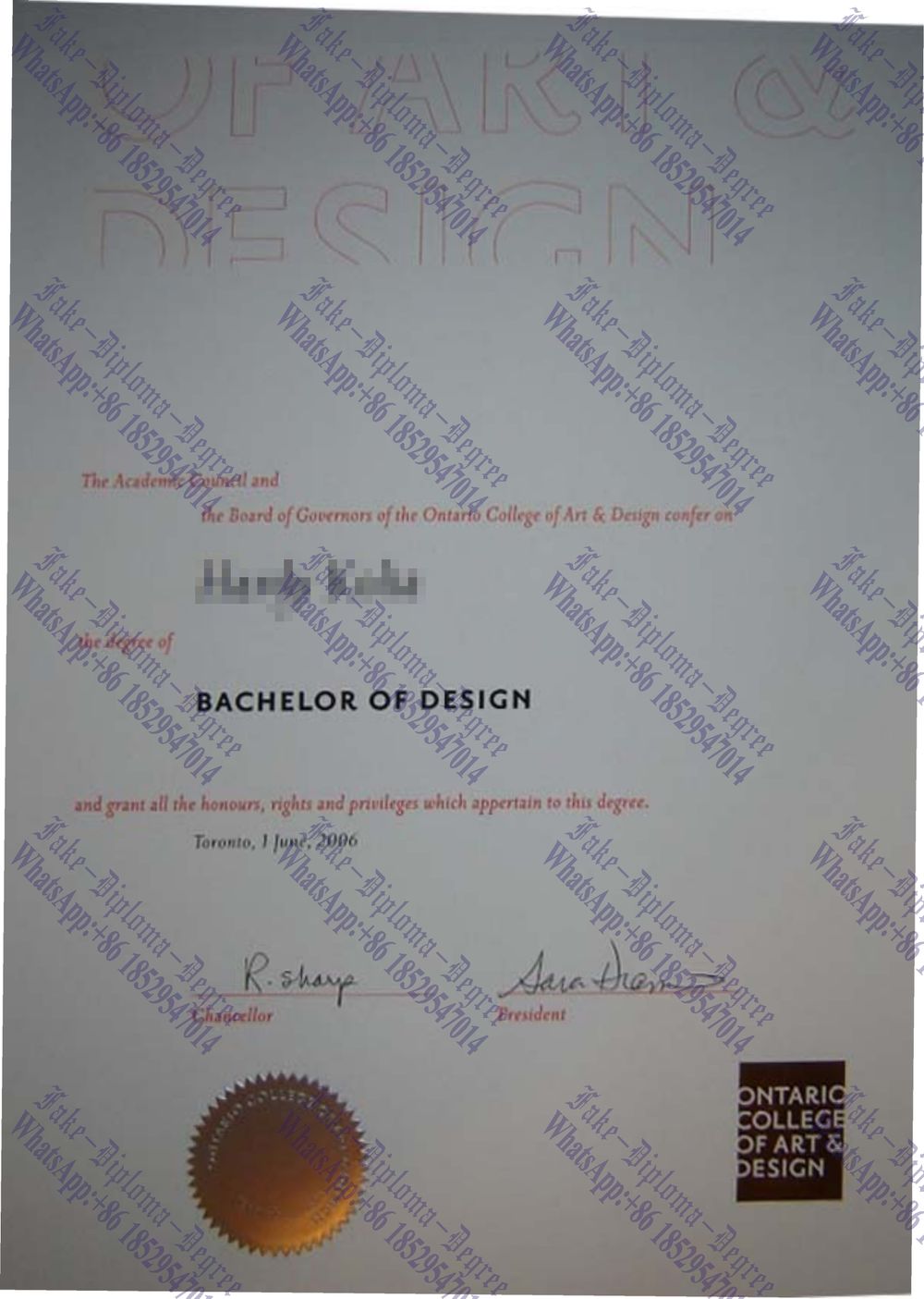 How to create fake OntarioCollege of Art Design Diploma
