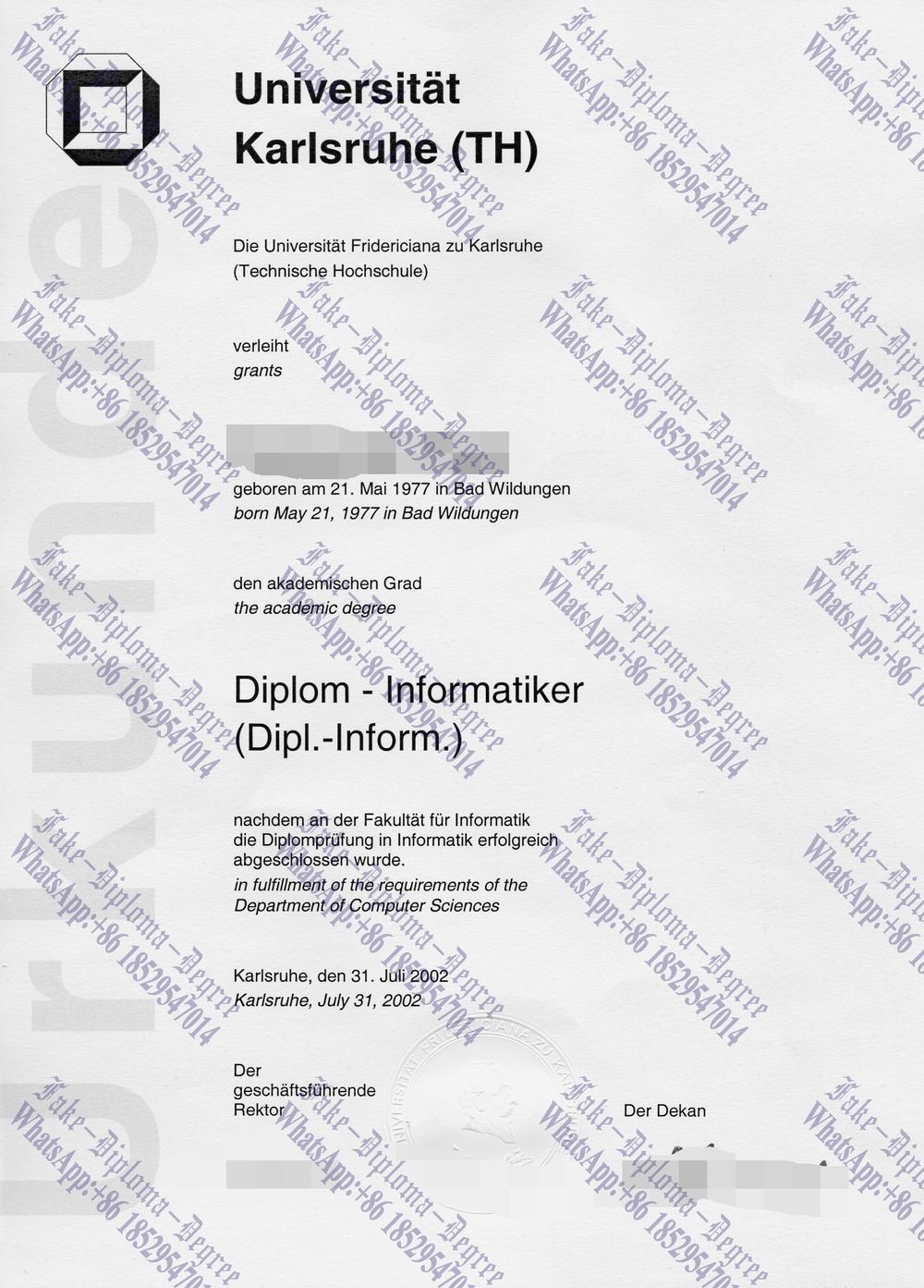 How to create fake Universitat Karlsruhe (TH) Diploma