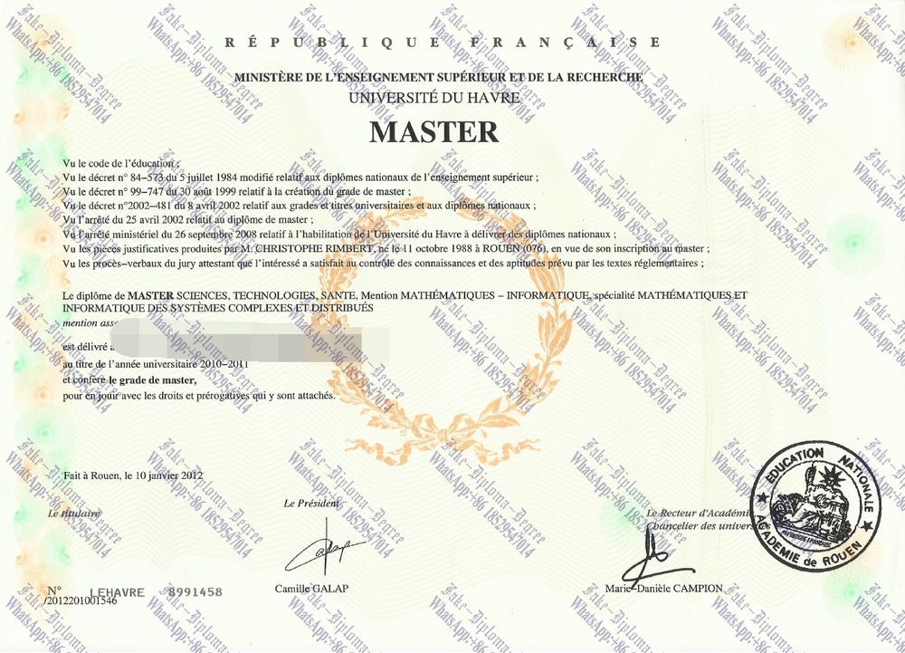 How to create fake University of Le Havre Diploma