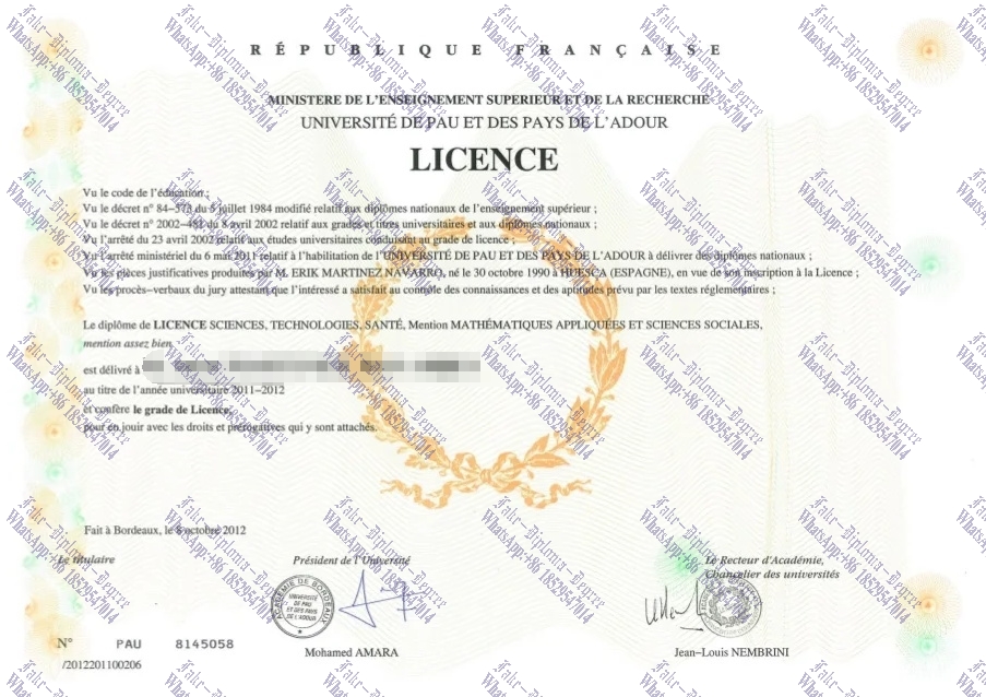 How to order fake Université de Pau et de lAdour Diploma