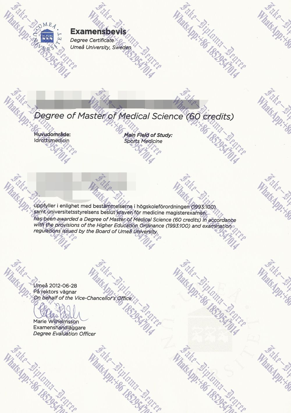 Make fake Umea University Diploma