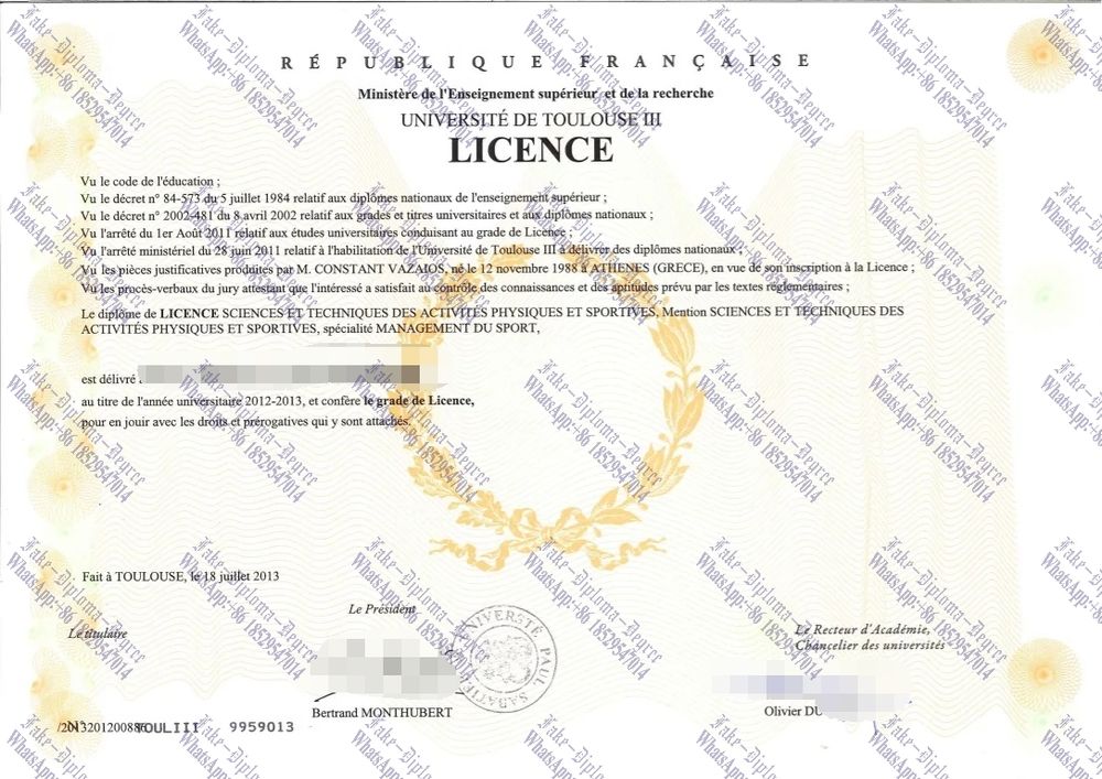 Make fake Université Toulouse III Diploma
