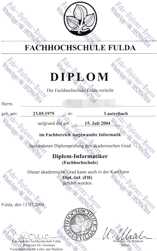 Purchase fake Fachhochschule Fulda Diploma