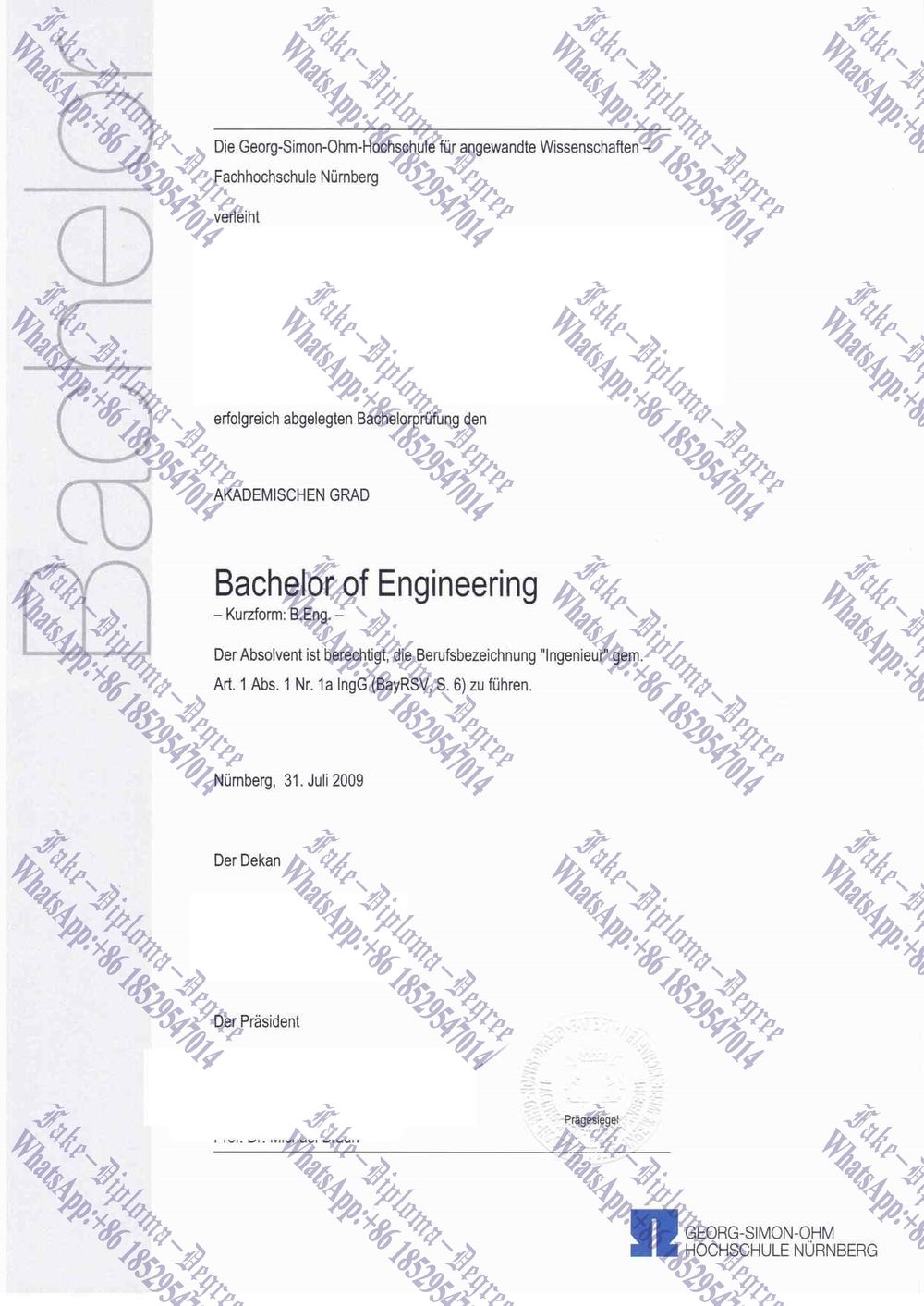 Purchase fake Georg Simon Ohm Hochschule Nürnberg Diploma