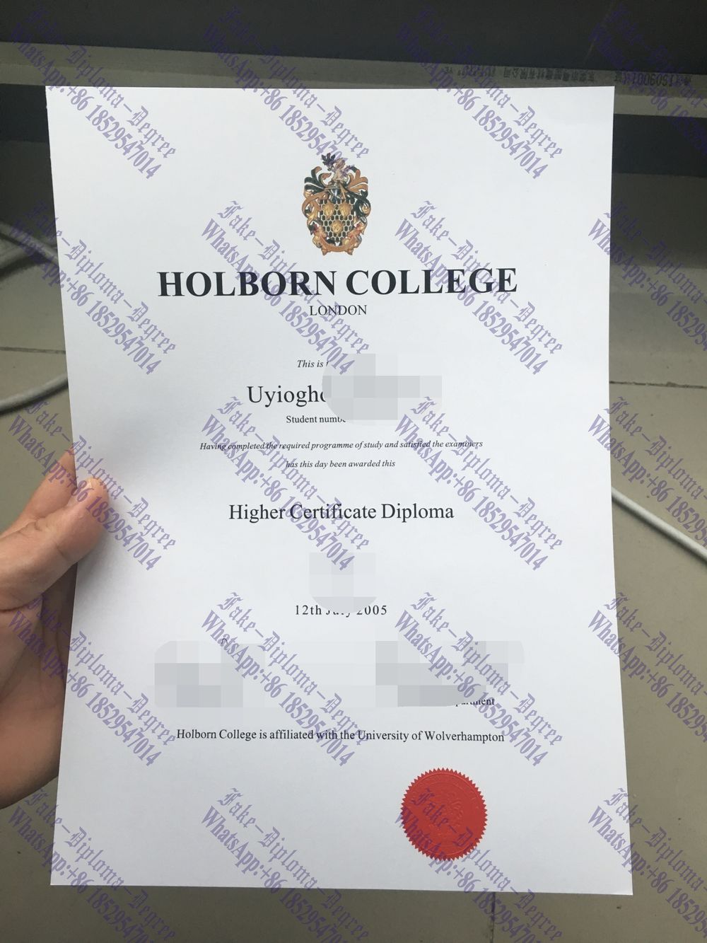 Purchase fake Holborn College Diploma