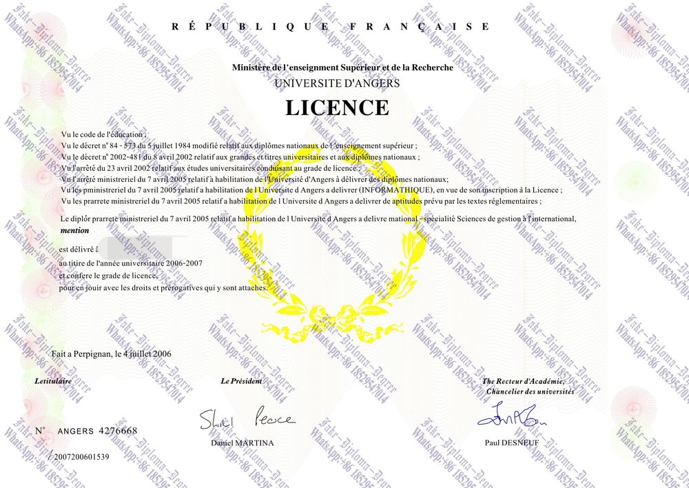 Purchase fake University of Angers Diploma