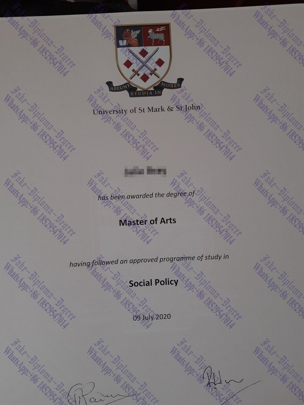 Purchase fake University of St Mark and St John, Plymouth Degree