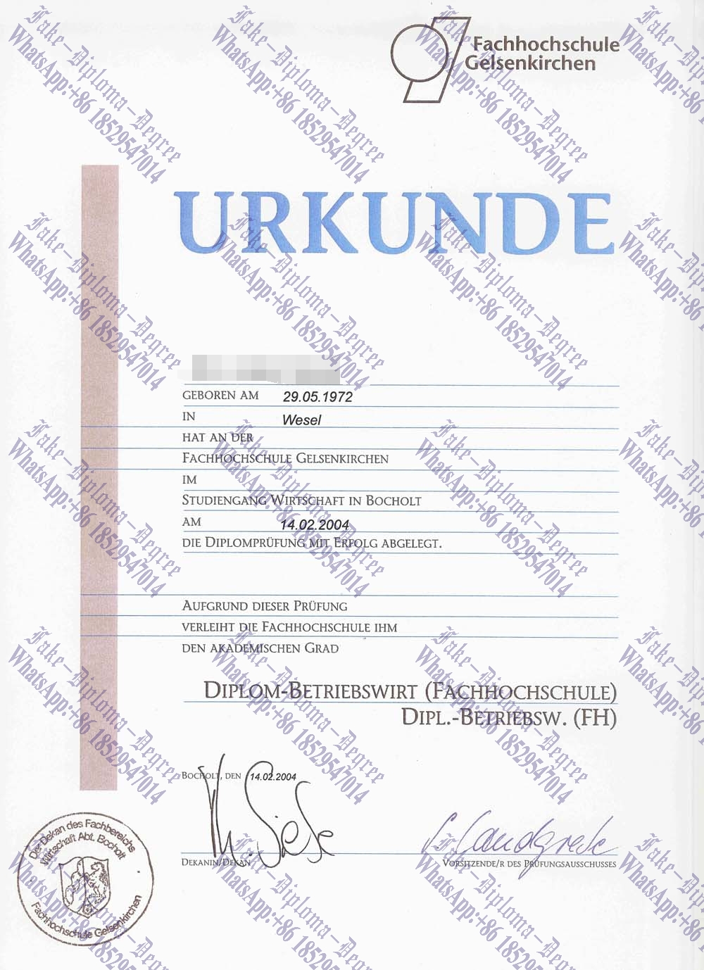 Purchase phony Fachhochschule Gelsenkirchen Diploma