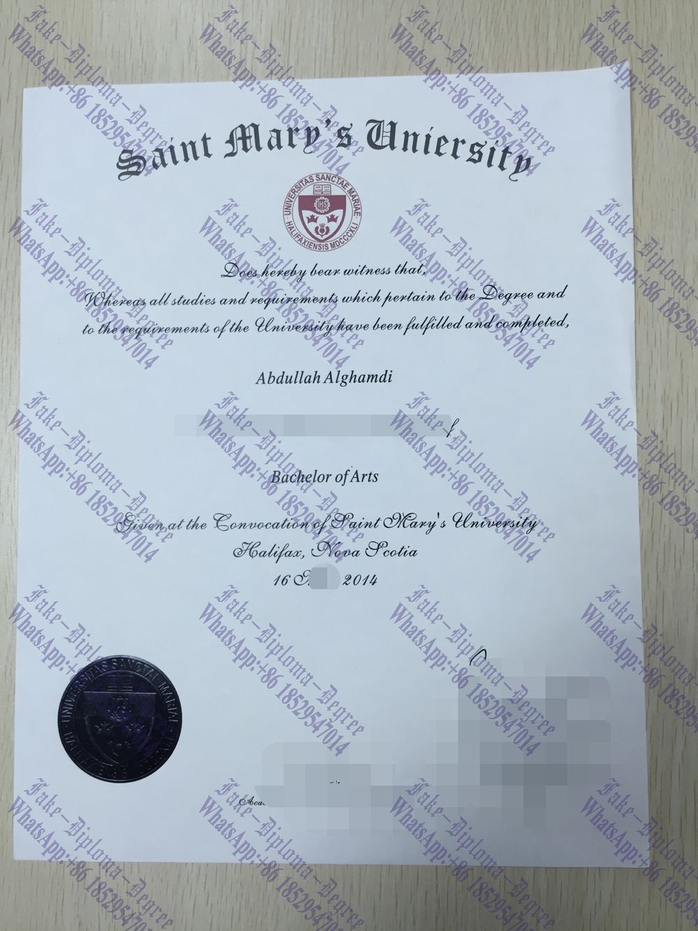 Purchase phony Saint Marys University Diploma