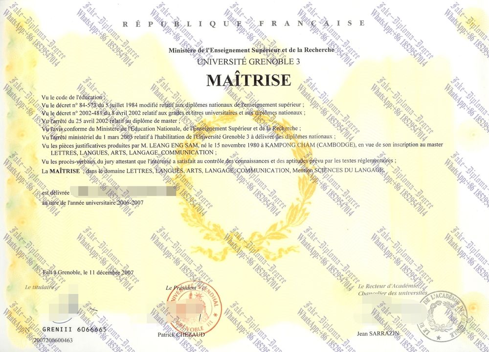 Purchase phony Universite Stendhal Grenoble 3 Diploma