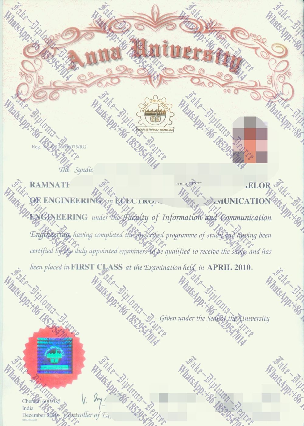Where to order fake Anna University Diploma